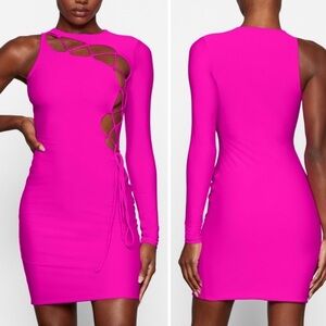 NWT SKIMS lace up mini dress in fuscia